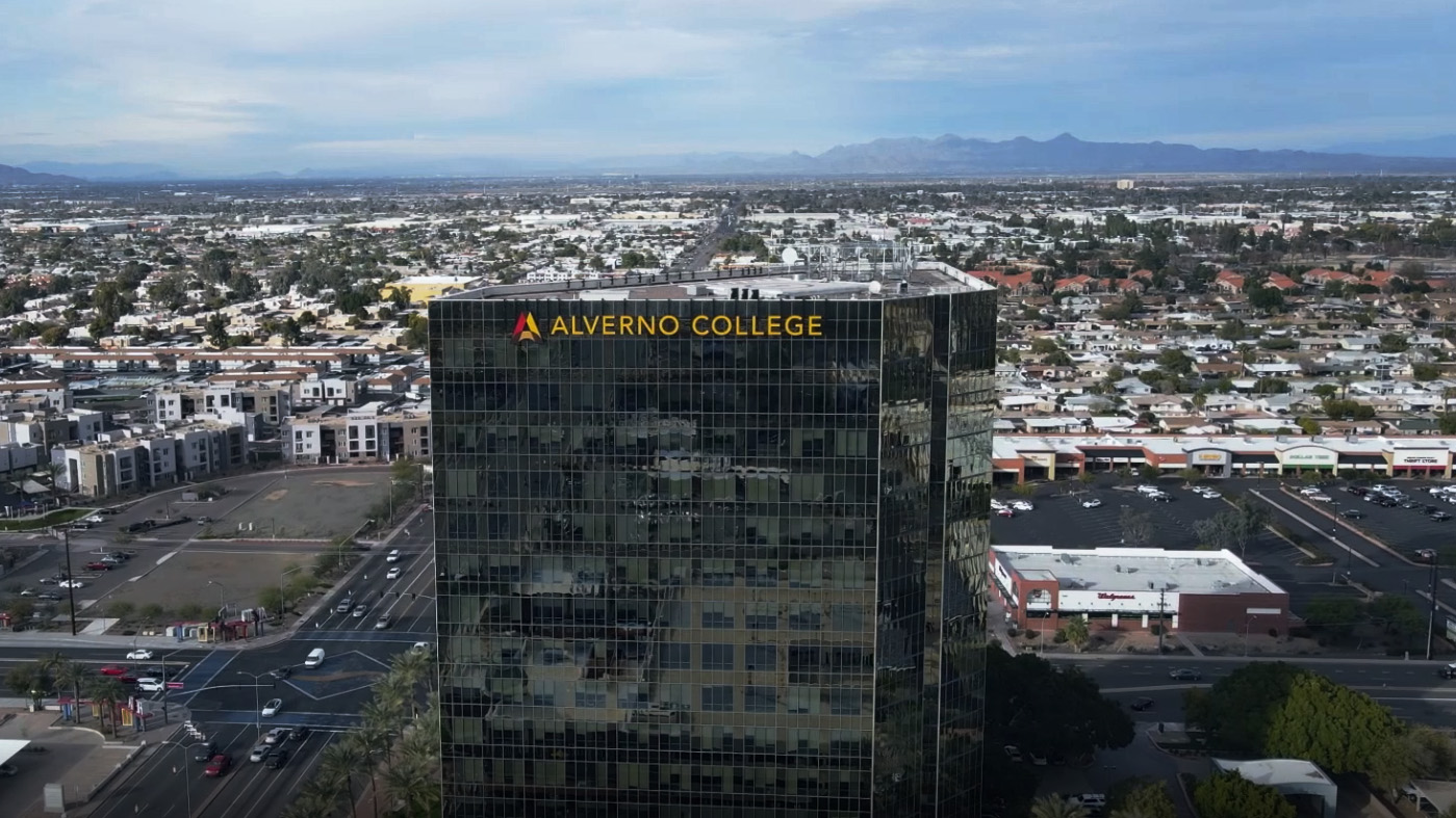 aerial photo of a glass office building in Mesa, Arizona