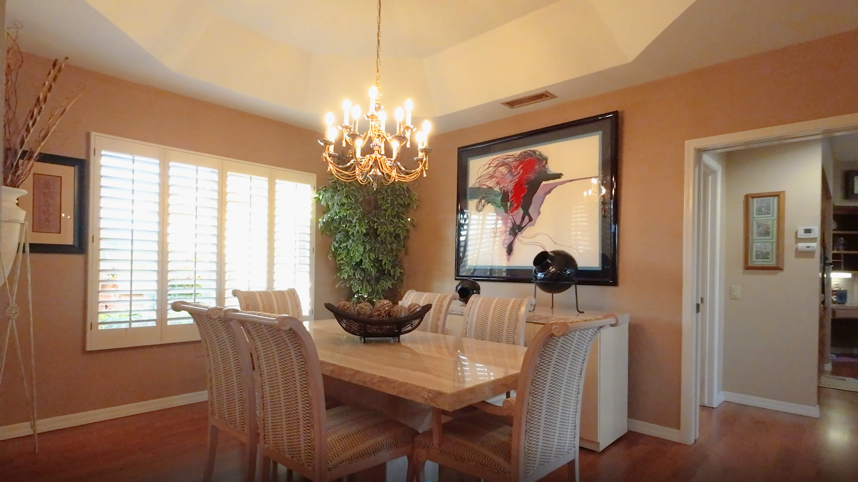 a dining room with a table