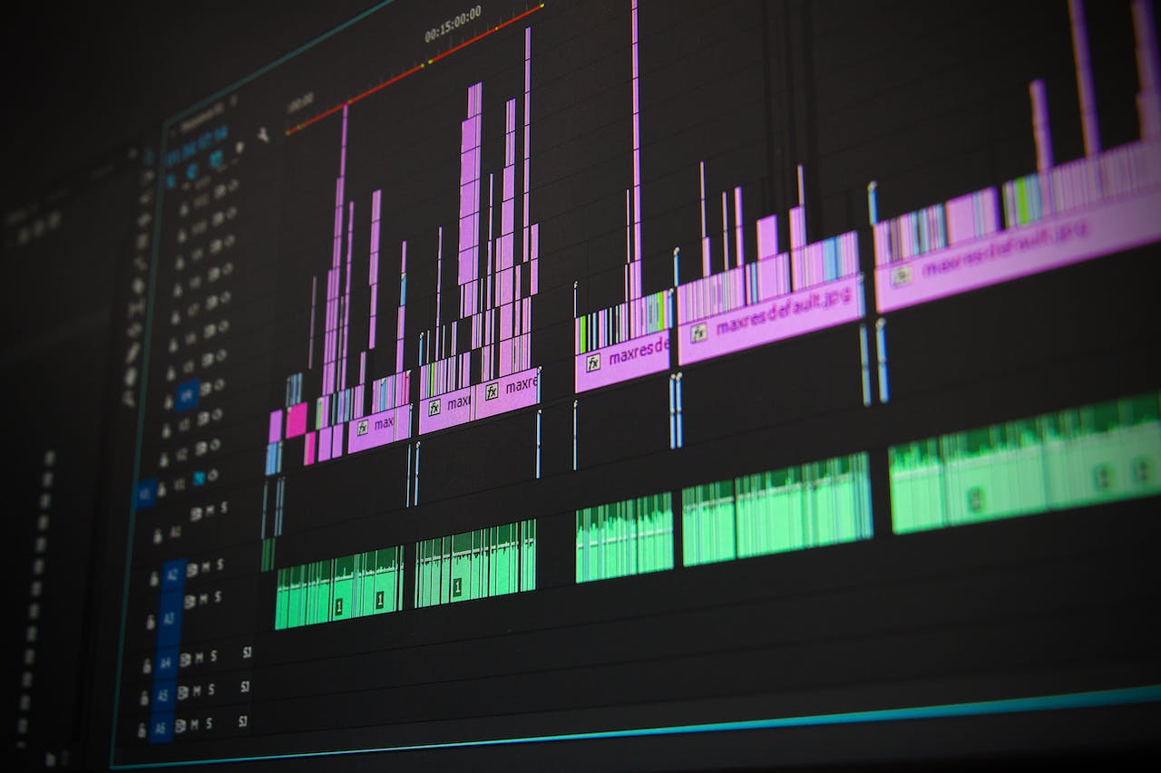 a video editing workspace with multiple clips
